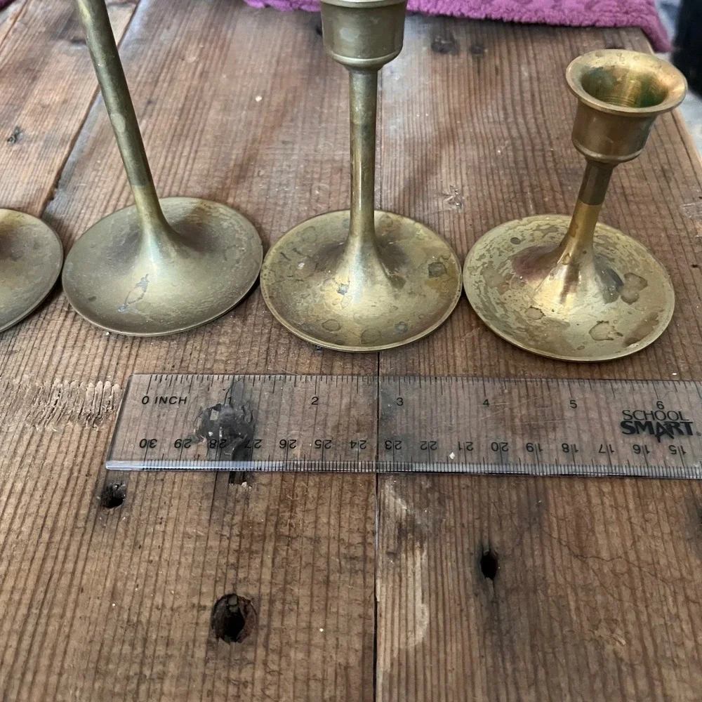 Vintage Graduated Brass Candlesticks Set of 7 Ascending Height Taper Holders